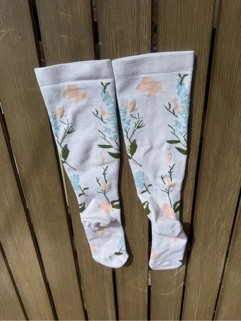 Floral Knee High Compression Socks XXL White Pink Blue Botanical Print